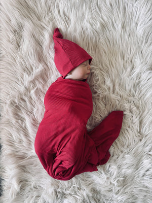 Layne Red Rib Swaddle Set