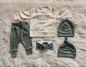 Max Ribbed Sage Green Leggings +personalized Shirt + Set