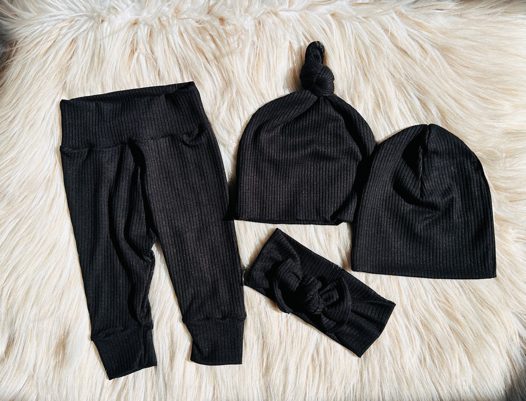 Rhett Black Ribbed Leggings Set