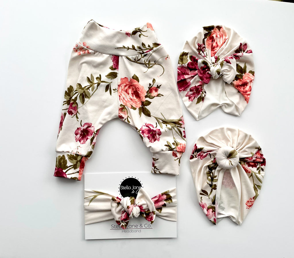 Sadie Floral Legging + Turban + Headband Set