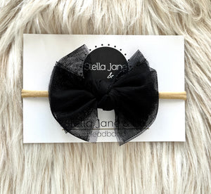 Black Tulle Modern Bow Nylon Headband