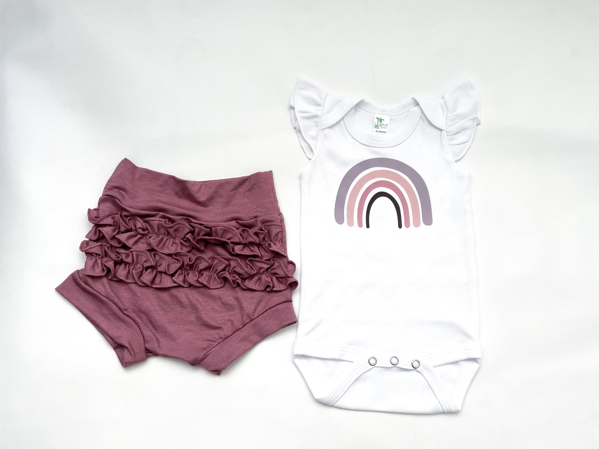 Vivian Mauve Shorties + Rainbow Shirt + Headband