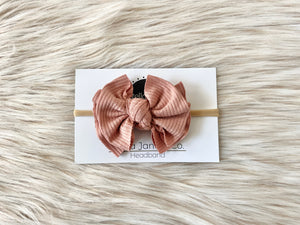 Blush Ribbed Modern Bow Nylon Headband