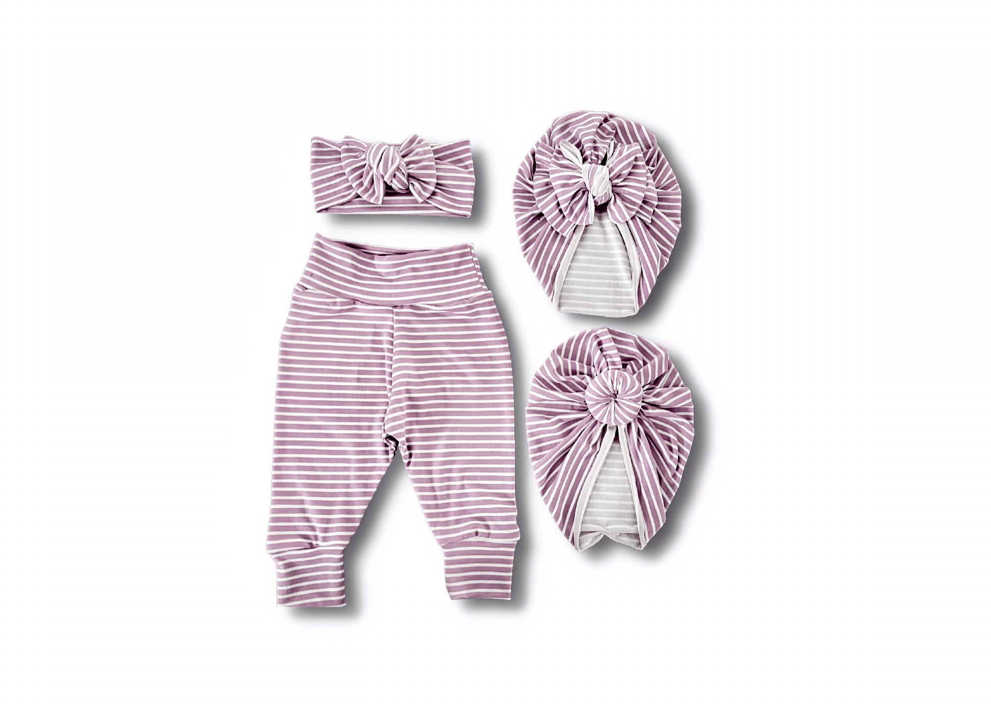 Gia Purple Stripe Legging + Little Sister Shirt+ Turban set