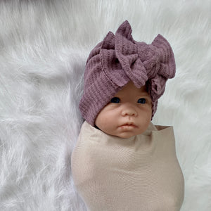 Dusty Purple  Waffle Modern Bow Turban