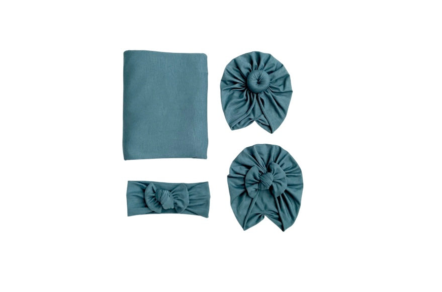 Luke Blue Swaddle + Turban Set