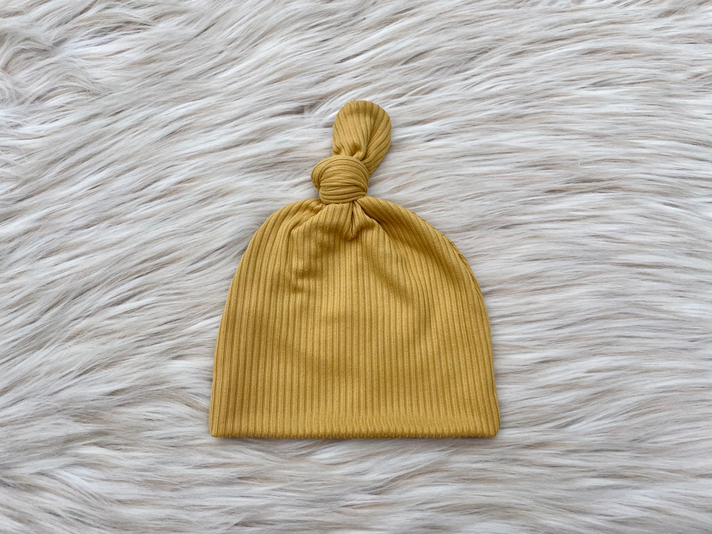 Oliver Ribbed Dusty Mustard Top Knot Hat