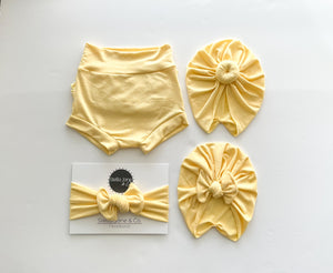 Peyton Yellow Shorties + Turban + Headband Set