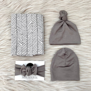 August Swaddle + Quinn Hat + Headband