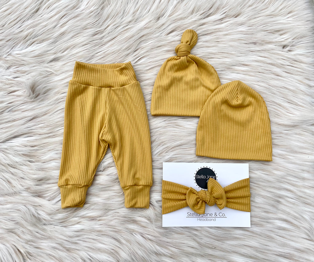 Oliver Ribbed Dusty Mustard Leggings Set