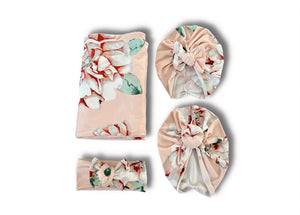 Winnie Light Blush Floral  Swaddle + Turban Set