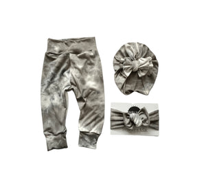 Beau Gray Marble legging + Turban + Headband Set