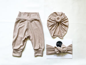 Jett Sand Beige Leggings + Turban + Headband Set