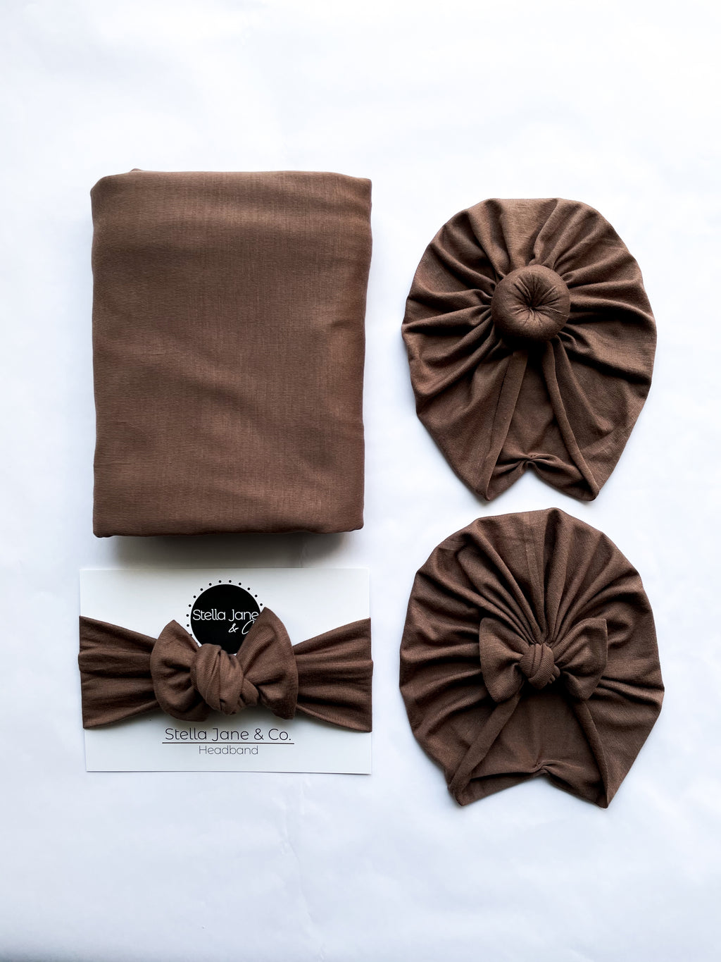 Asher Espresso Brown Swaddle + Turban Set