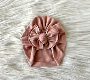 Blush Ribbed Modern Bow Turban