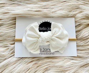 Jovi Ivory Ribbed Modern Bow Nylon Headband