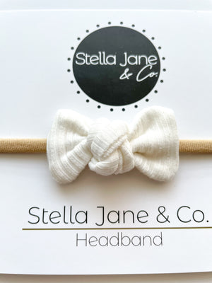 Jovi Ivory Ribbed Bow on Nylon Headband