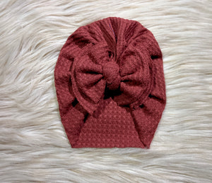 Dusty Red Waffle Modern Bow Turban