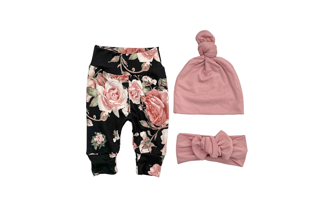 Rosie Black and Blush Floral Leggings Set