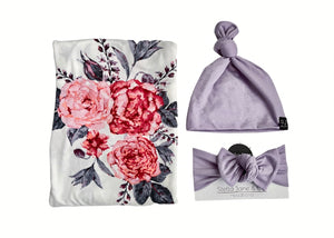 Clara Floral Swaddle +.Dusty Lilac Set