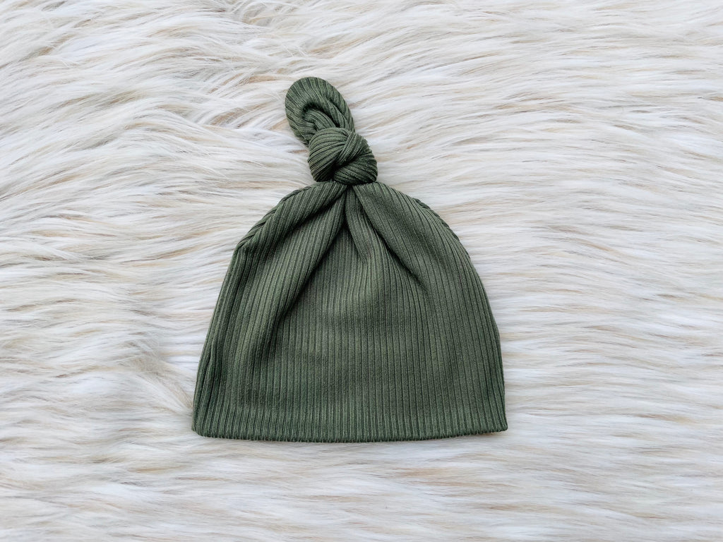 Max  Ribbed Sage Green Top Knot Hat