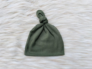 Max  Ribbed Sage Green Top Knot Hat