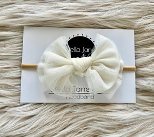 Ivory Tulle Modern Bow Nylon Headband