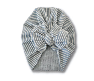 Blue and Ivory Stripe Modern Bow Turban