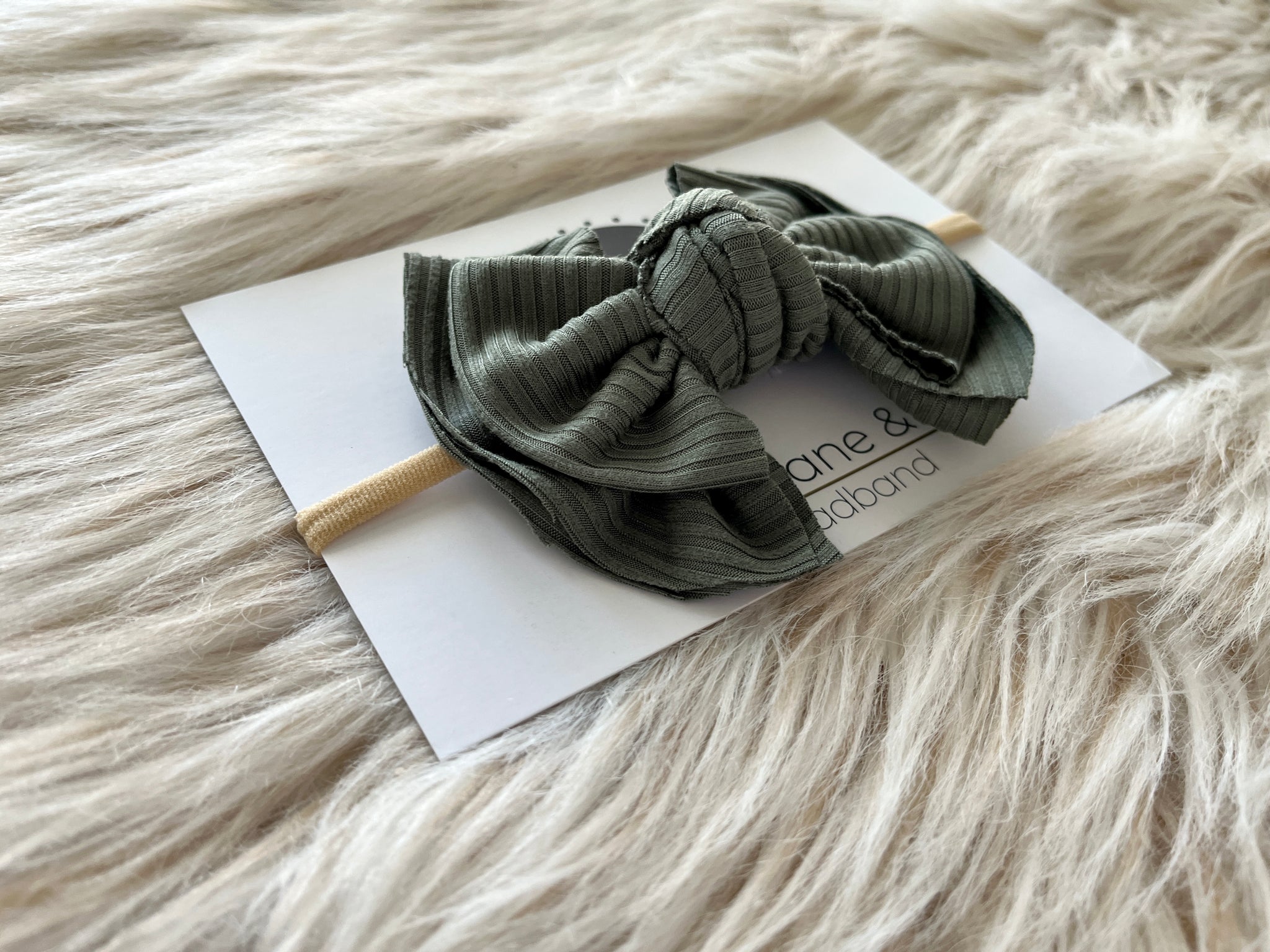 Max Sage Green Ribbed Modern Bow Nylon Headband