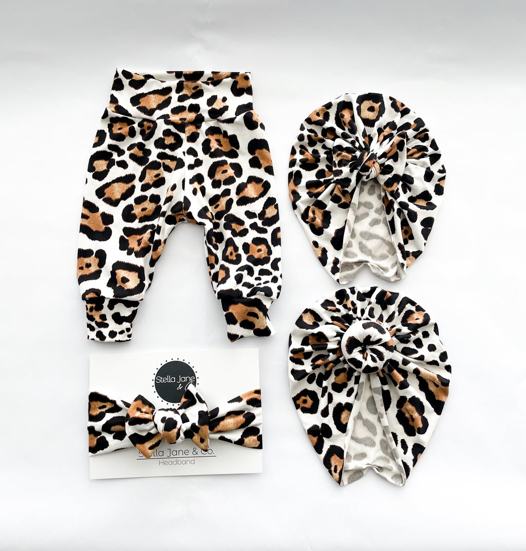 Ivy Leopard Pant + Turban + Headband Set