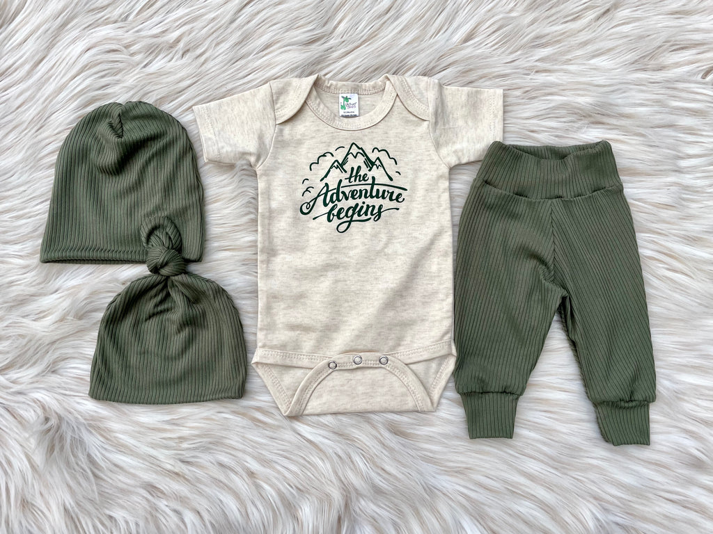 Max Ribbed Sage Green Leggings +Adventure Shirt Set