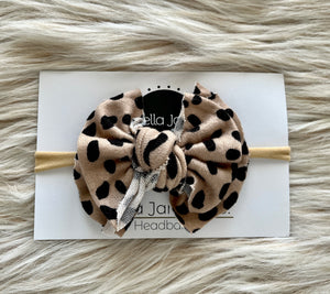 Tan and Black Dots Modern Bow Nylon Headband