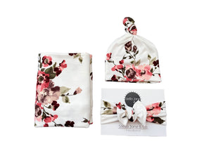 Morgan Floral Swaddle + Floral Hat + Headband Set