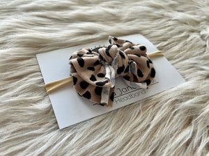 Tan and Black Dots Modern Bow Nylon Headband