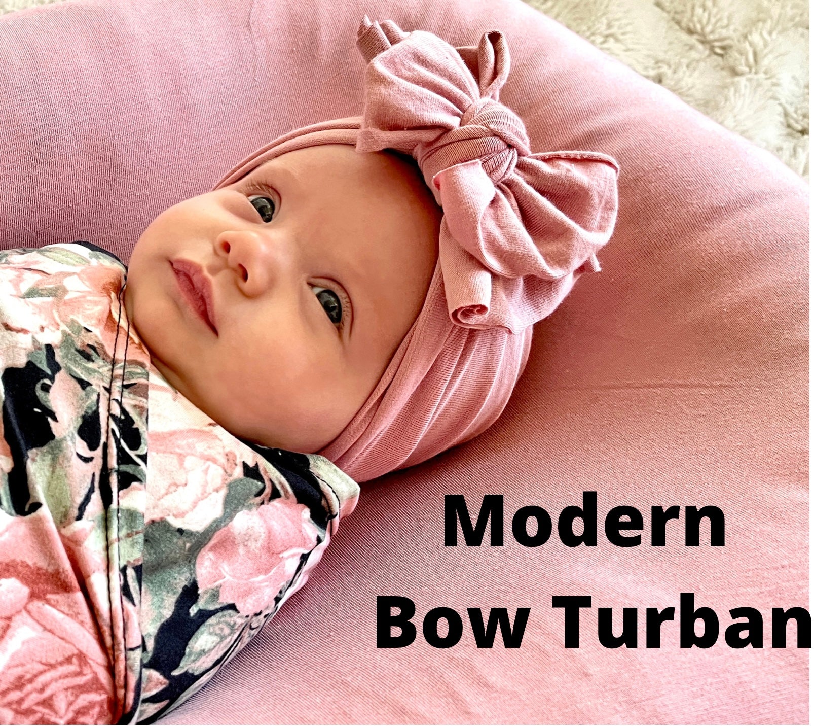 Rosie Black Floral + Blush Turban + Headband Set