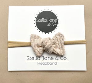 Teddy Oatmeal Waffle Bow on Nylon Headband