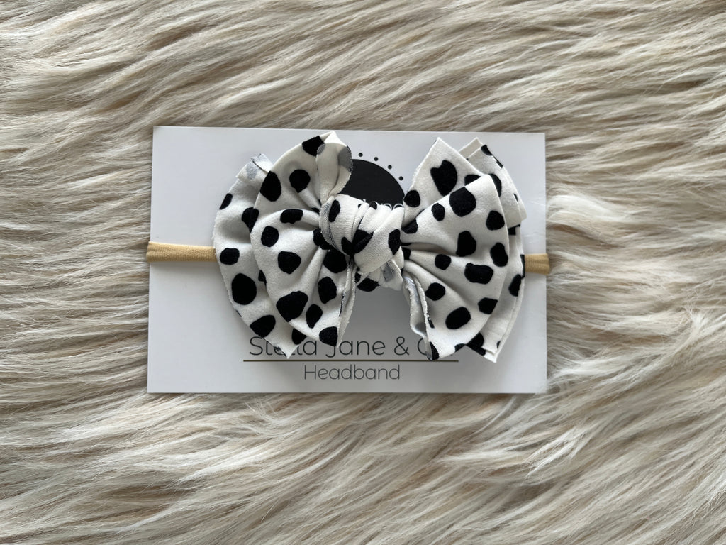 Rory White and Black Dots Modern Bow Nylon Headband