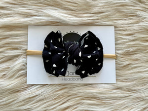 Black with White Triangles Modern Bow Nylon Headband