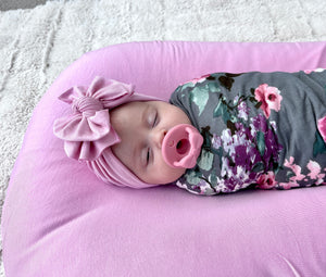 Sienna Floral Swaddle + Nova Pink Turban Set