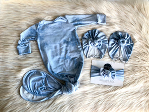 Sky Tie Dye Knotted Gown + Turban + Headband Set