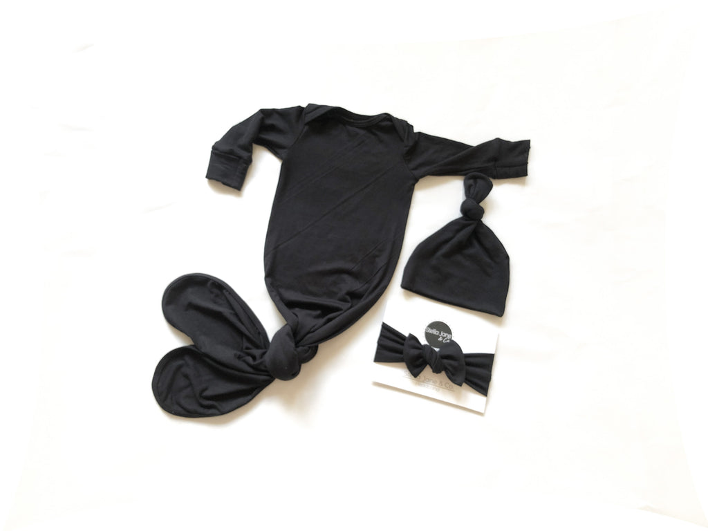 Parker Black Gown + Hat + Headband Set