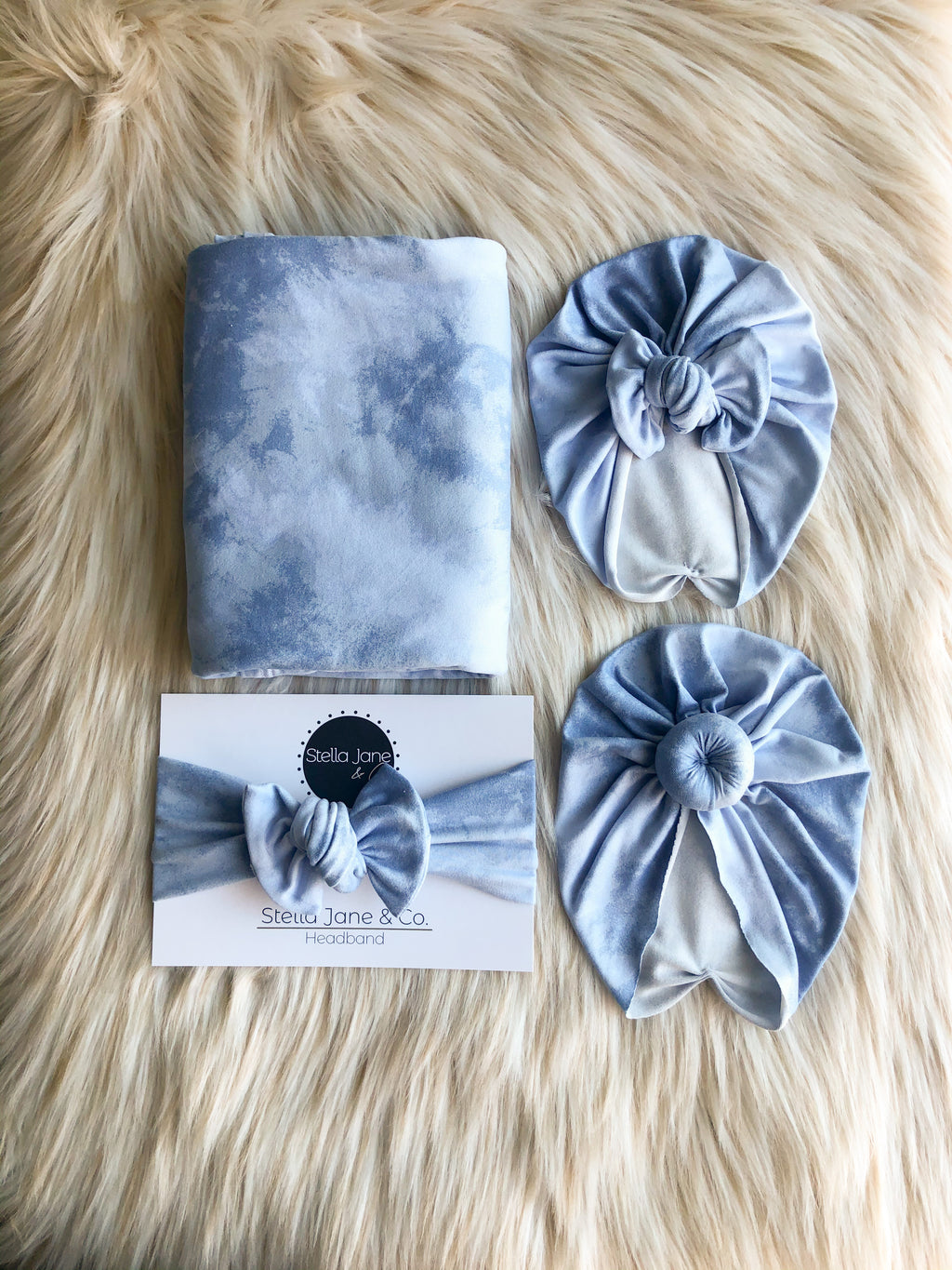 Sky Blue Tie Dye Swaddle + Turban Set