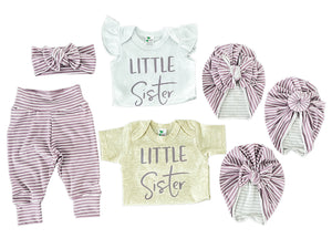 Gia Purple Stripe Legging + Little Sister Shirt+ Turban set