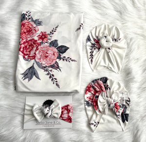 Clara Floral  Swaddle + Turban Set