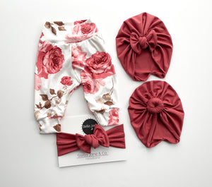 Abigail + Dusty Red Turban + Headband Set