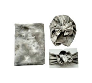 Beau Gray Marble Swaddle + Turban Set