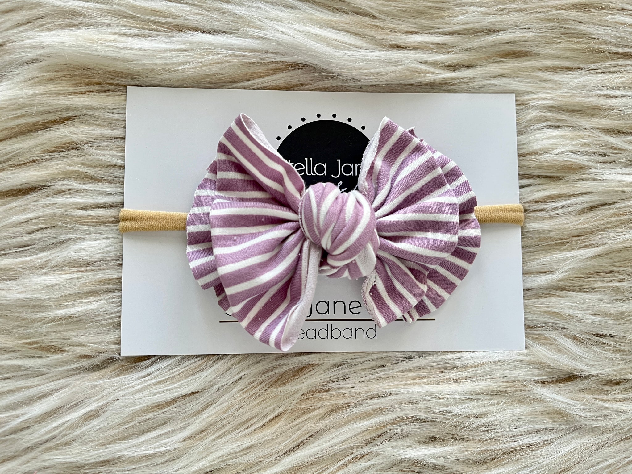 Purple Stripe Modern Bow Nylon Headband