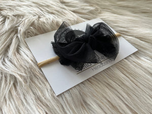 Black Tulle Modern Bow Nylon Headband