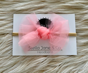 Coral Pink Tulle Modern Bow Nylon Headband