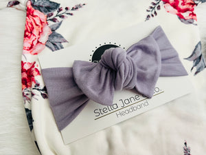 Clara Knotted Gown + Dusty Lilac  Hat + Headband Set